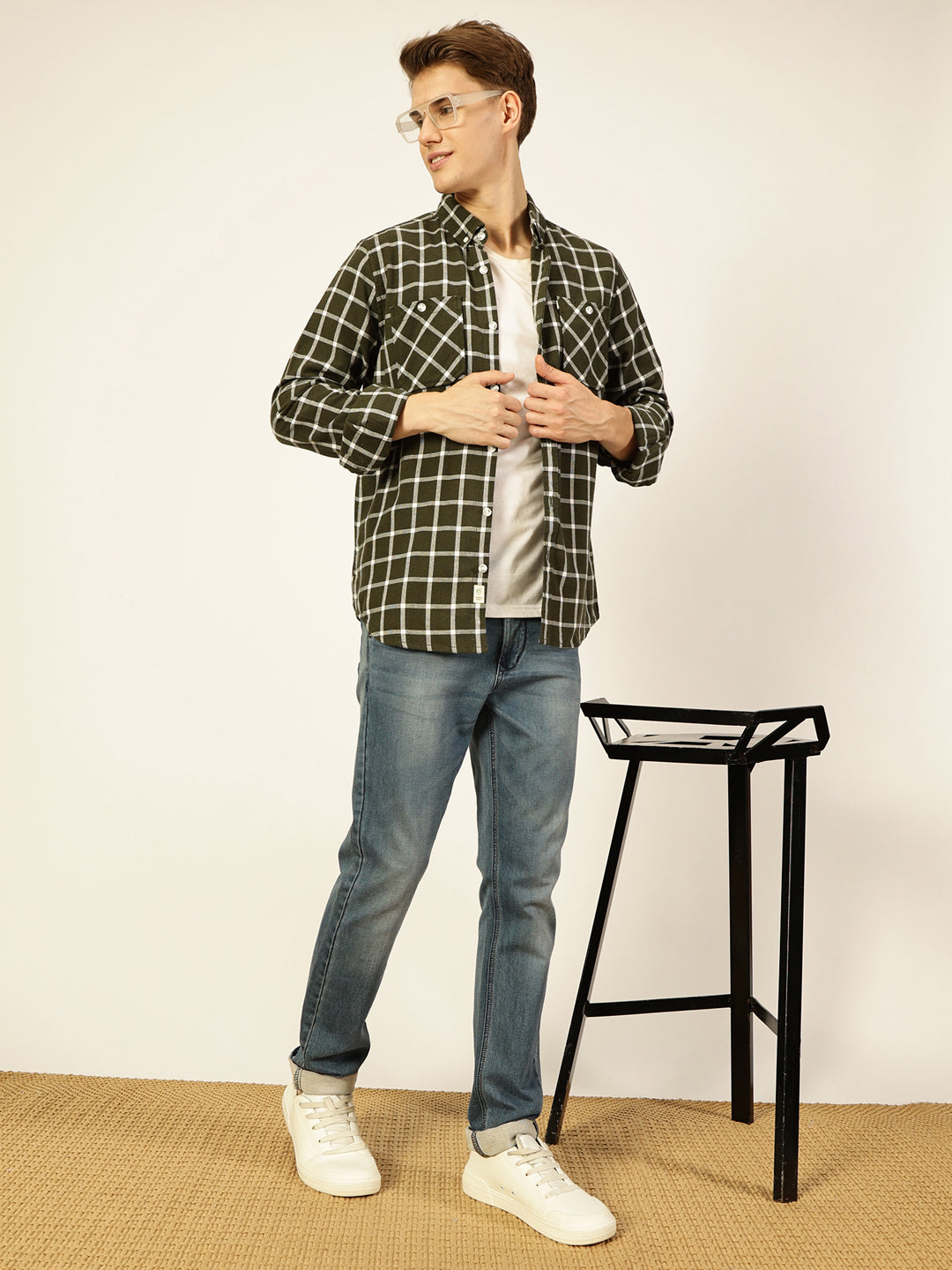 Thomas Scott Men Premium Slim Fit Gingham Checks Opaque Checked Casual Shirt