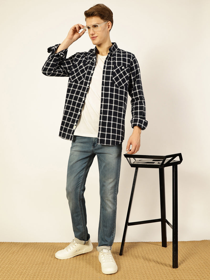 Thomas Scott Men Premium Slim Fit Gingham Checks Opaque Checked Casual Shirt