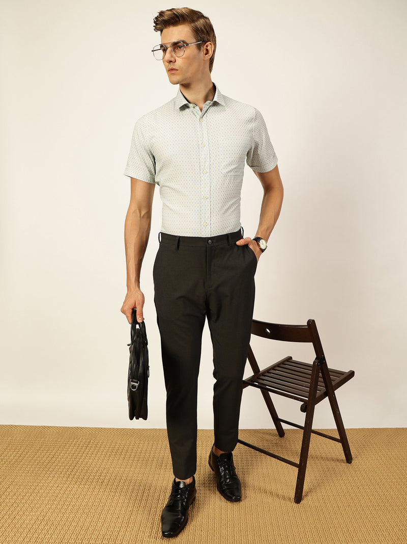 Thomas Scott Men Green Smart Micro Checked Spread Collar Formal Shirt