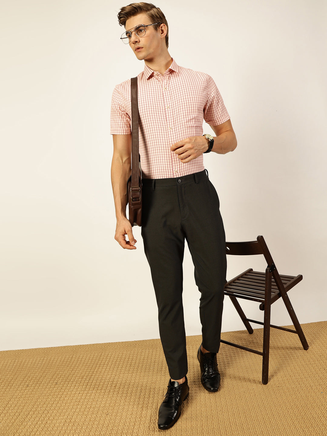 Thomas Scott Men Smart Gingham Checks Opaque Checked Formal Shirt