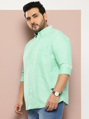 Light Green Plus Size Relaxed Pure Cotton Casual Shirt For Men For Men