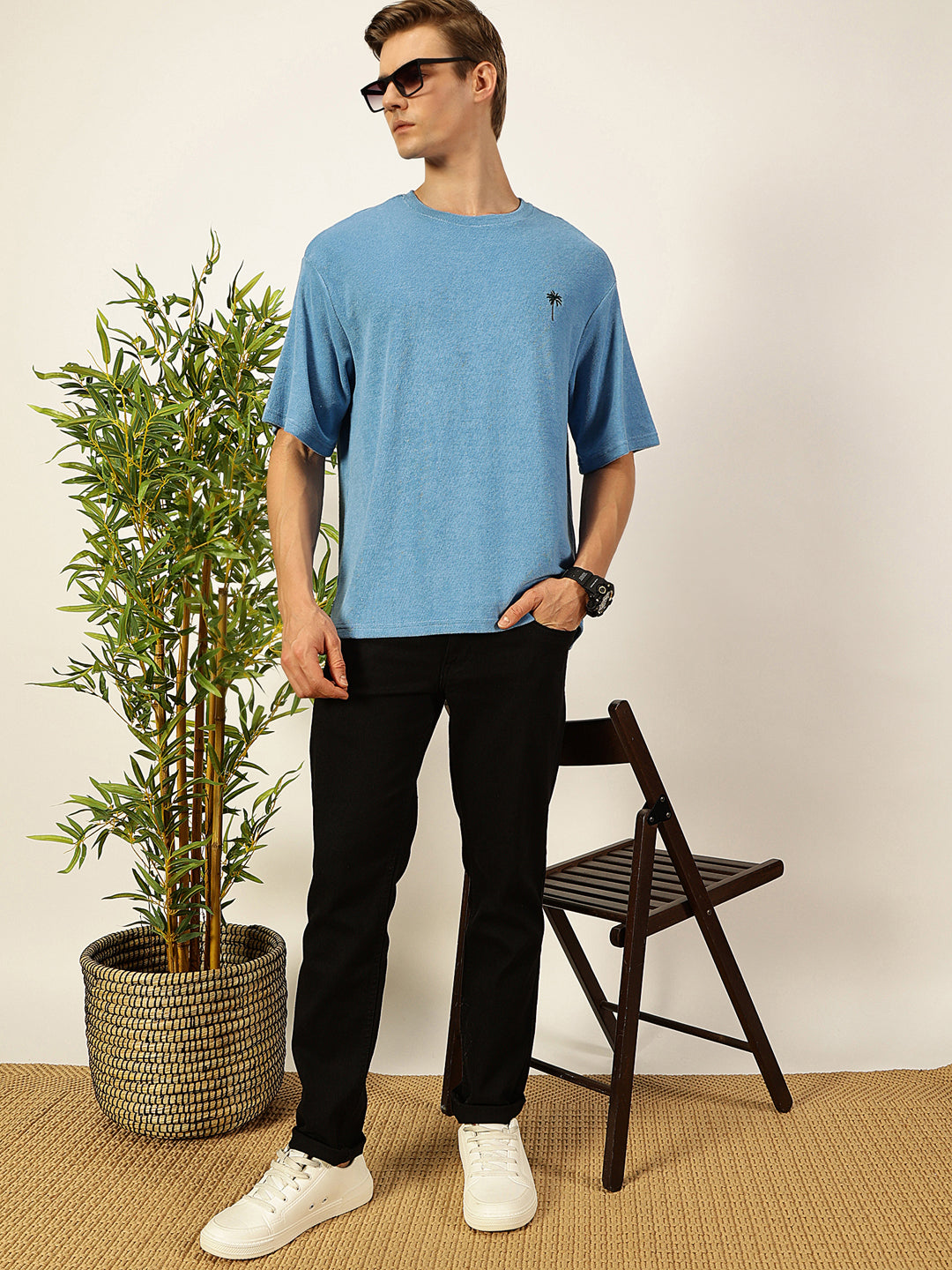 Thomas Scott Men Solid Round Neck Oversized Casual T-shirt