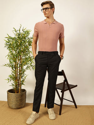 Thomas Scott Men Pink Knit Striped Polo Collar T-shirt