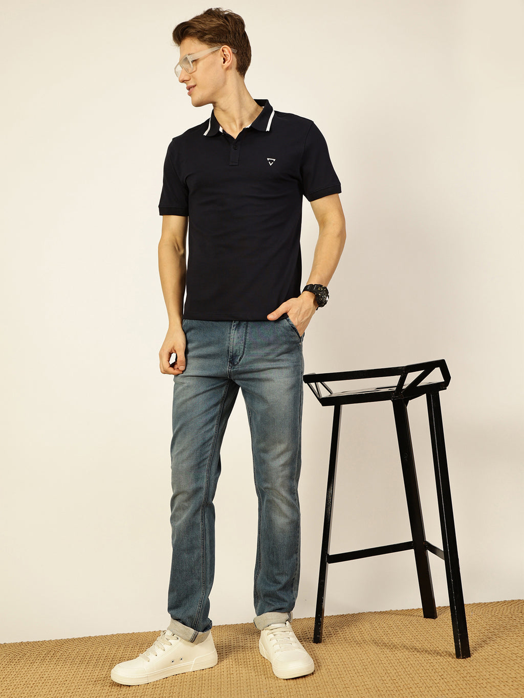 Thomas Scott Men Navy Blue Regular Fit Polo Tshirt