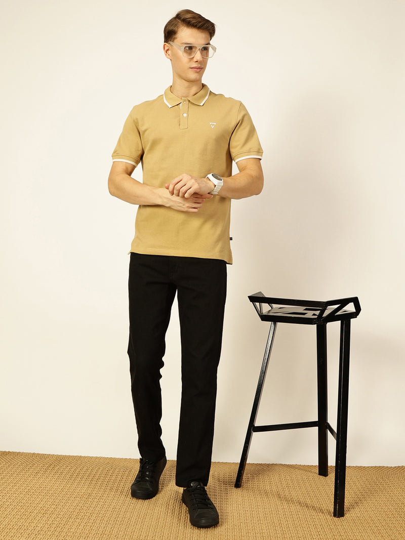 Thomas Scott Men Beige Regular Fit Polo Tshirt - S