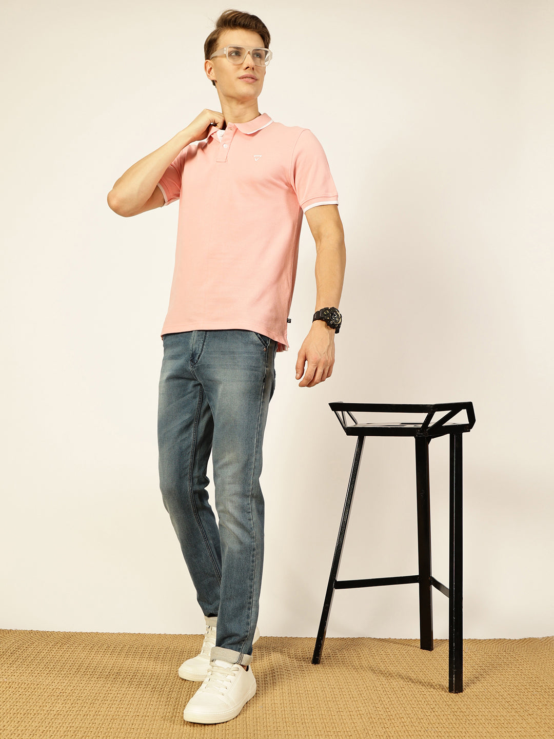 Thomas Scott Men Pink Regular Fit Polo Tshirt