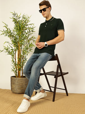 Thomas Scott Men Green Regular Fit Polo Tshirt - S