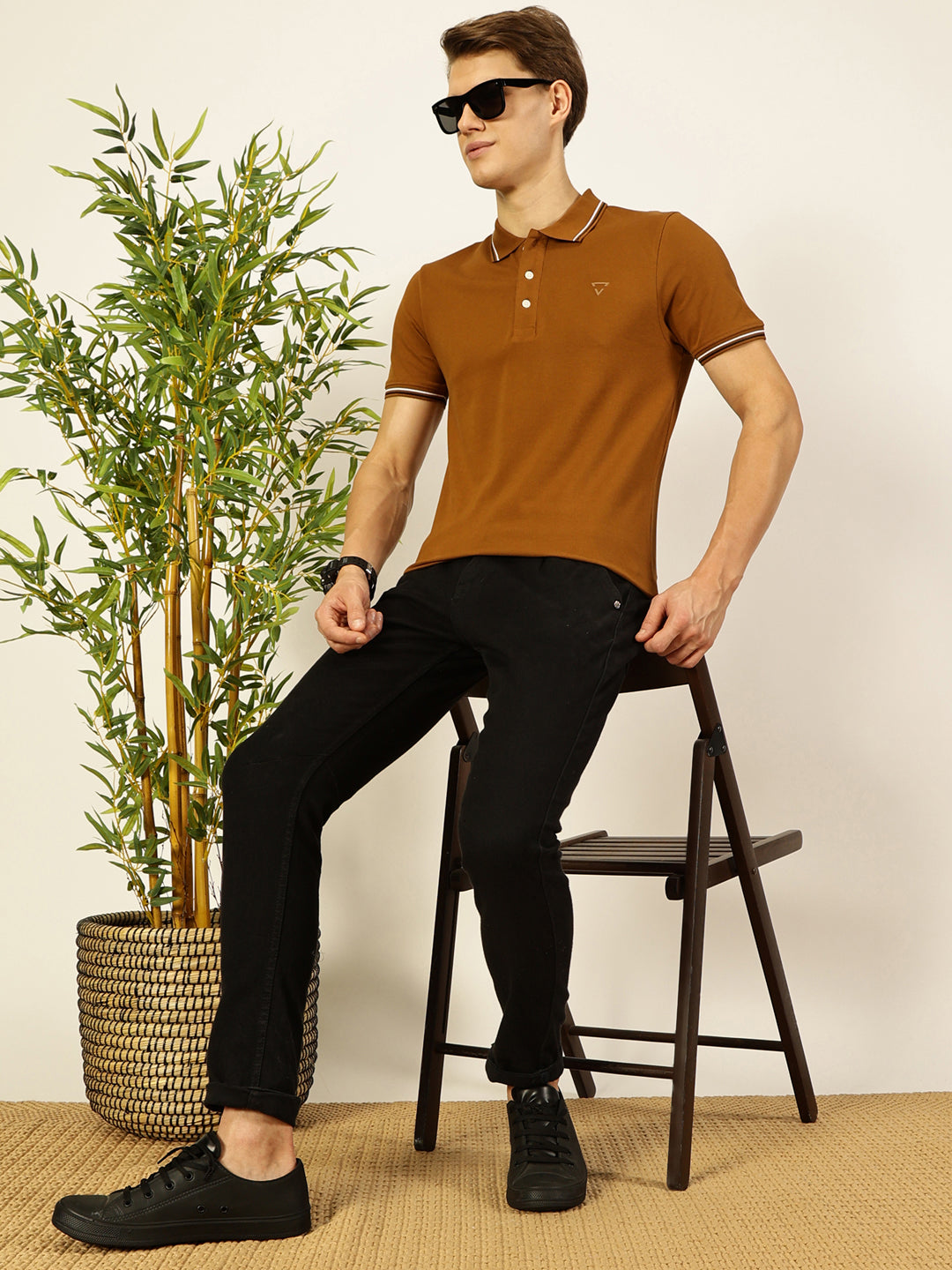 Thomas Scott Men Brown Regular Fit Polo Tshirt - S