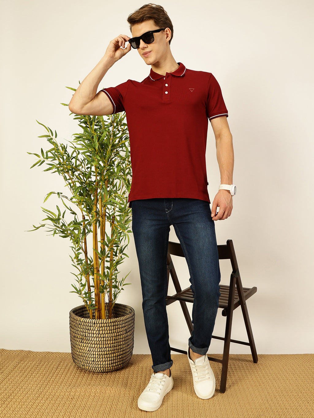 Thomas Scott Men Maroon Regular Fit Polo Tshirt - S