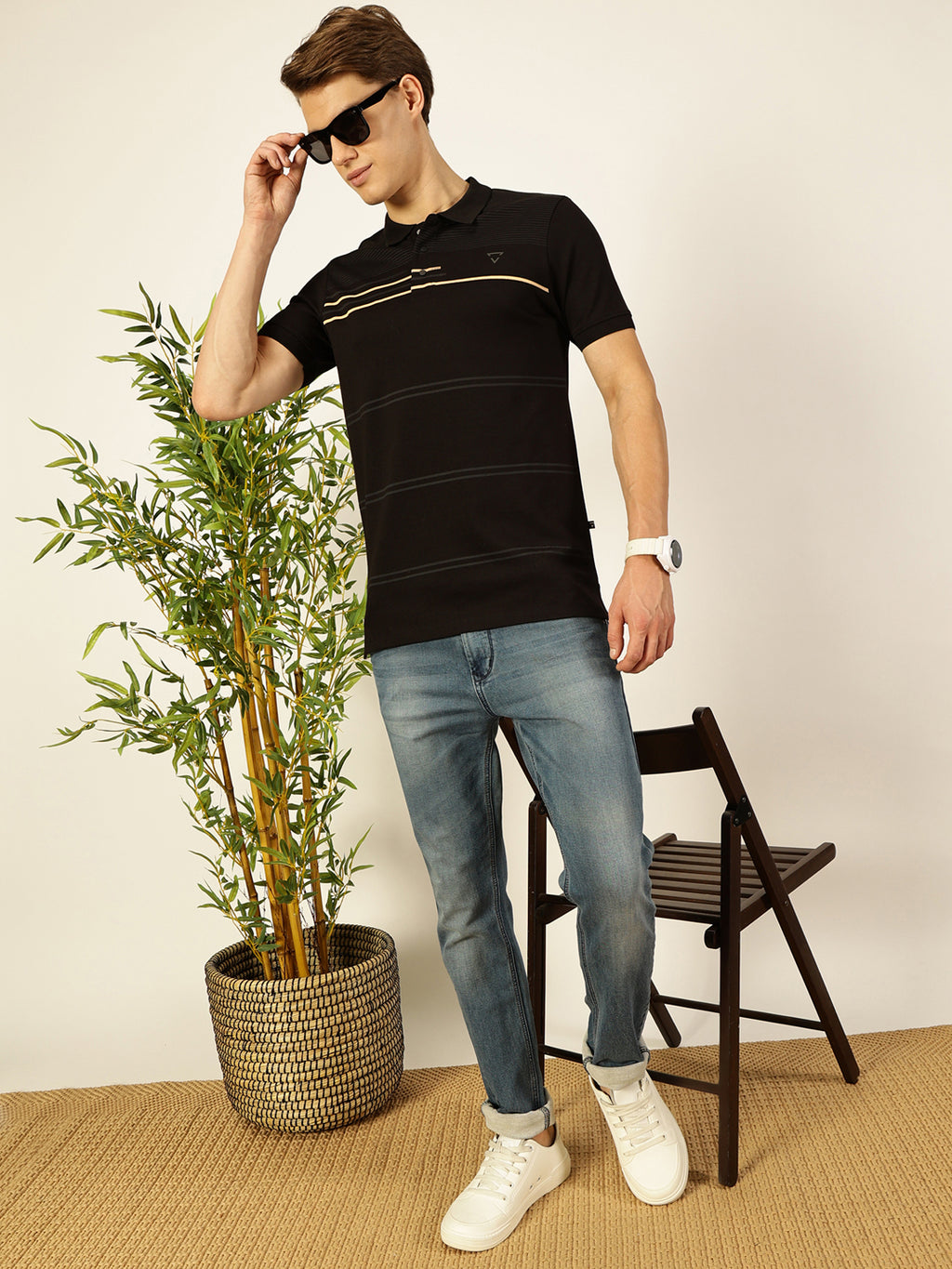 Thomas Scott Men Black Cotton Polo Tshirt - S