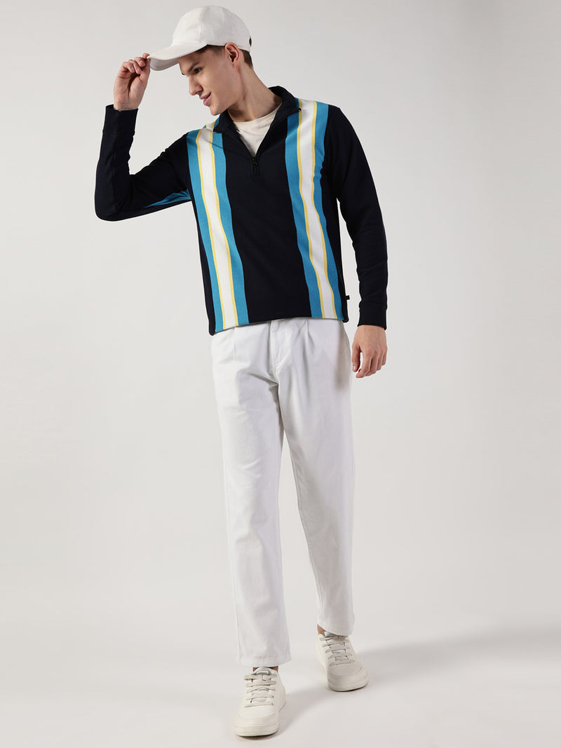 Thomas Scott Men Striped High Neck T-shirt