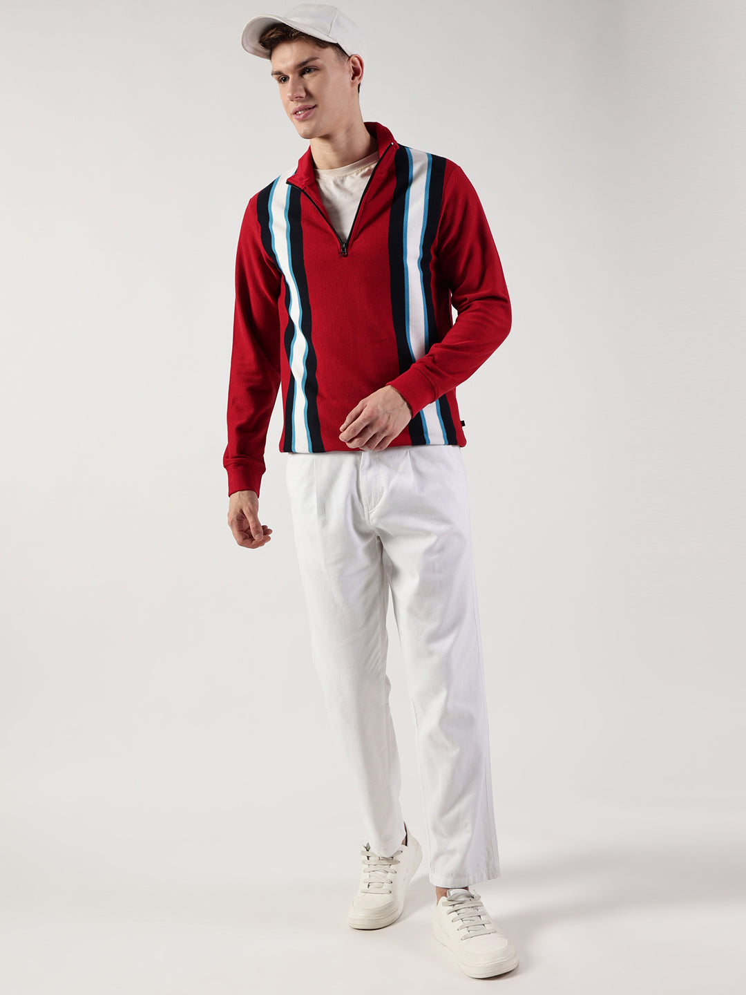 Thomas Scott Men Striped High Neck T-shirt
