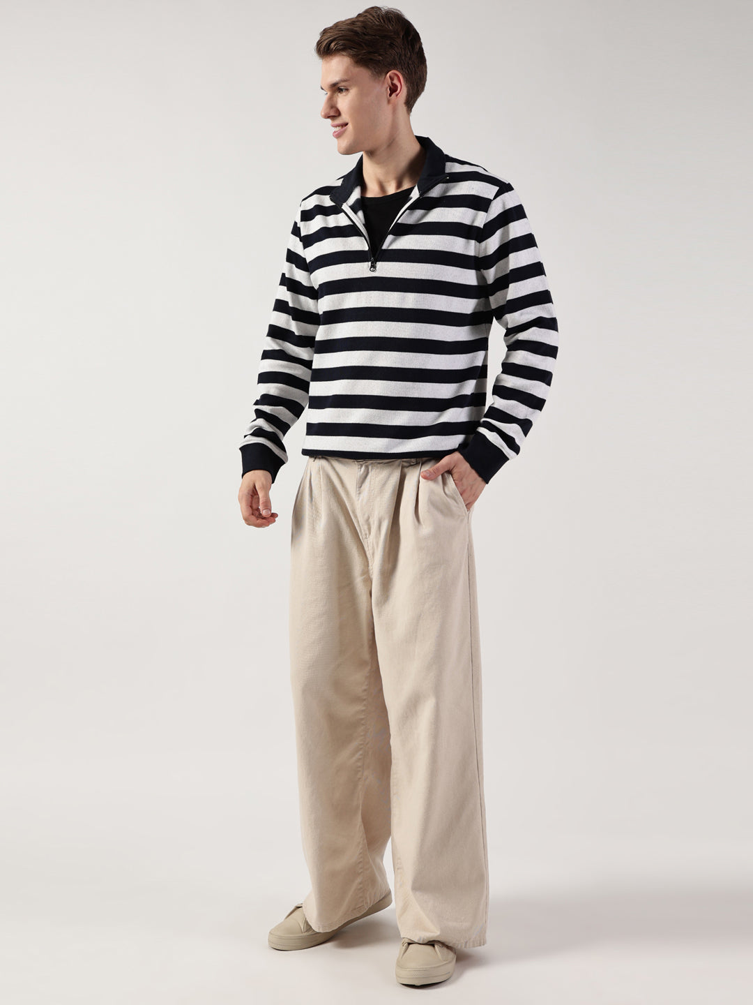 Thomas Scott Men Striped High Neck T-shirt