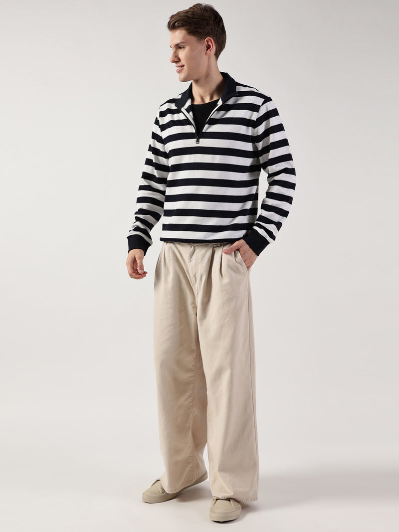 Thomas Scott Men Striped High Neck T-shirt