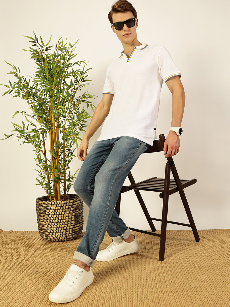 Thomas Scott Men White Regular Fit Polo Tshirt - S