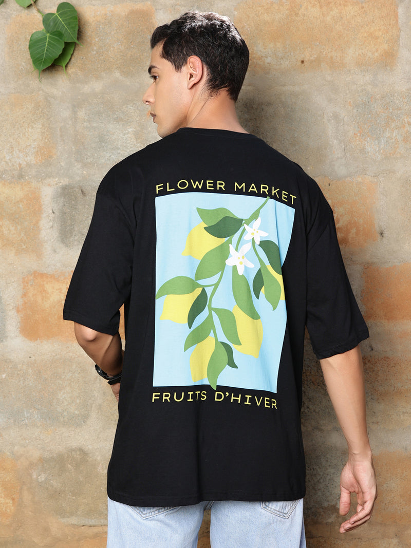 Thomas Scott Men Floral Printed Drop-Shoulder Sleeves Oversized Pure Cotton T-shirt