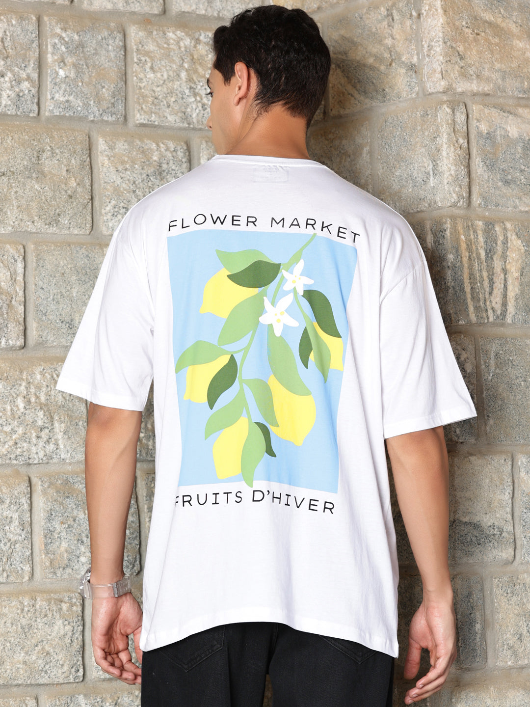 Thomas Scott Men Floral Printed Drop-Shoulder Sleeves Oversized Pure Cotton T-shirt