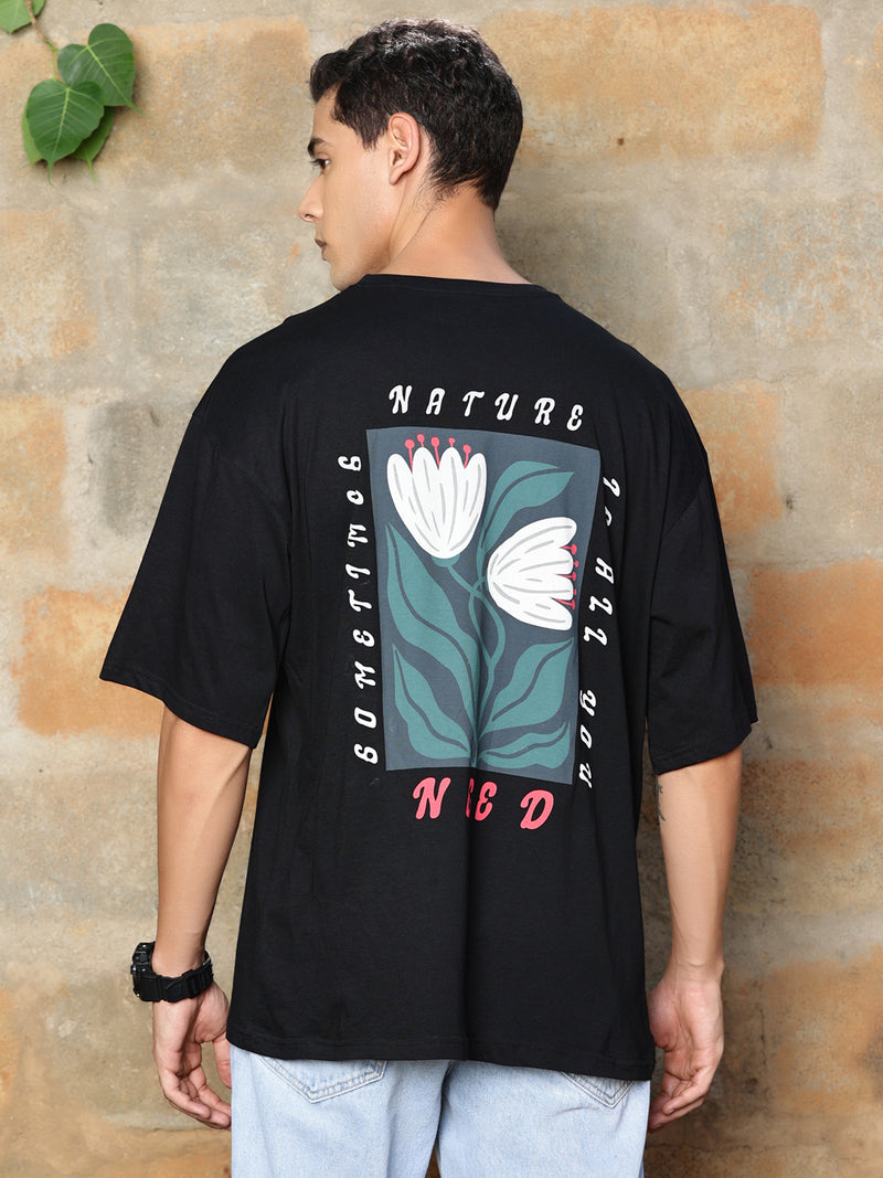Thomas Scott Men Graphic Printed Drop-Shoulder Sleeves Oversized Pure Cotton T-shirt