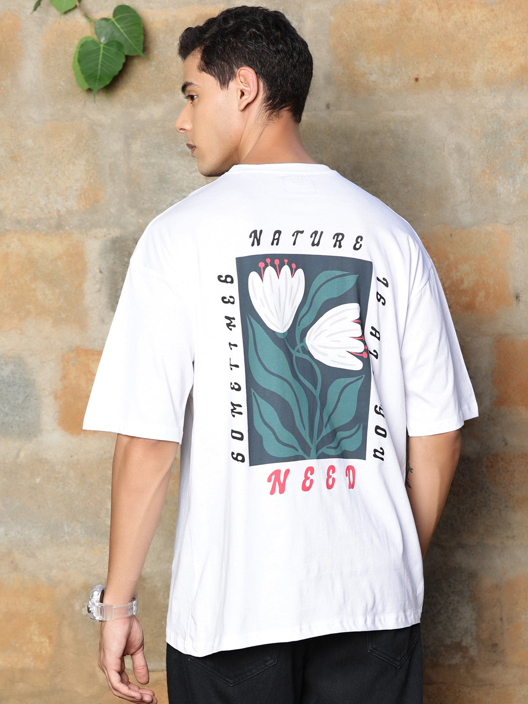 Thomas Scott Men Graphic Printed Drop-Shoulder Sleeves Oversized Pure Cotton T-shirt
