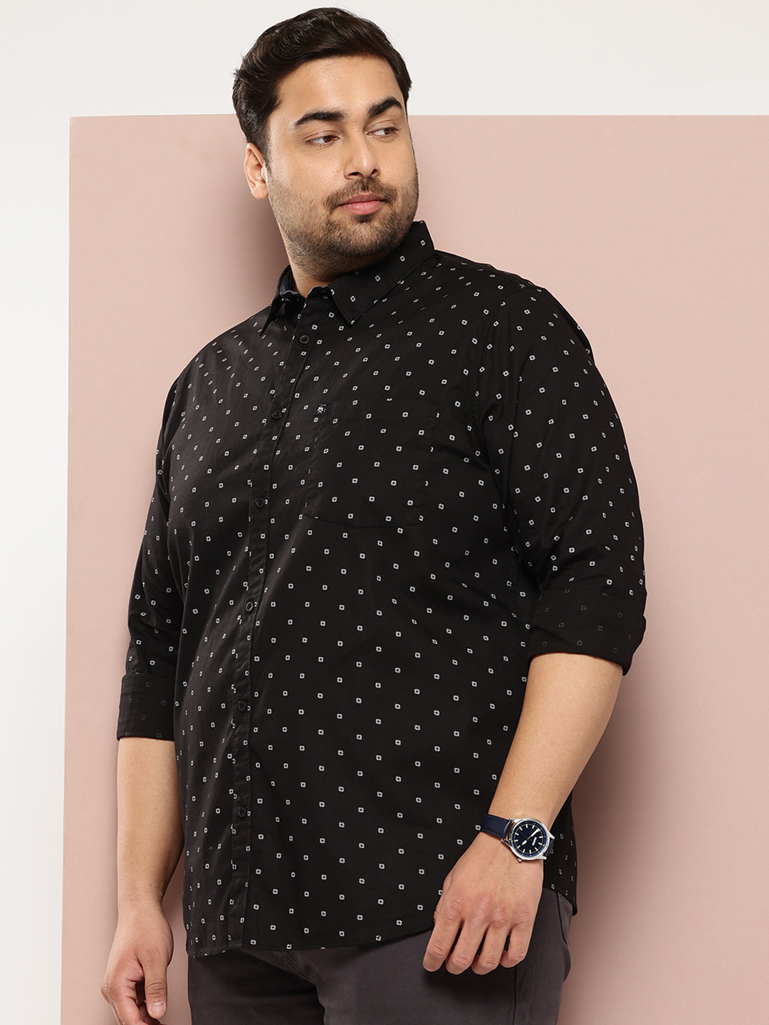Thomas Scott Men Black Plus Size Premium Casual Shirt