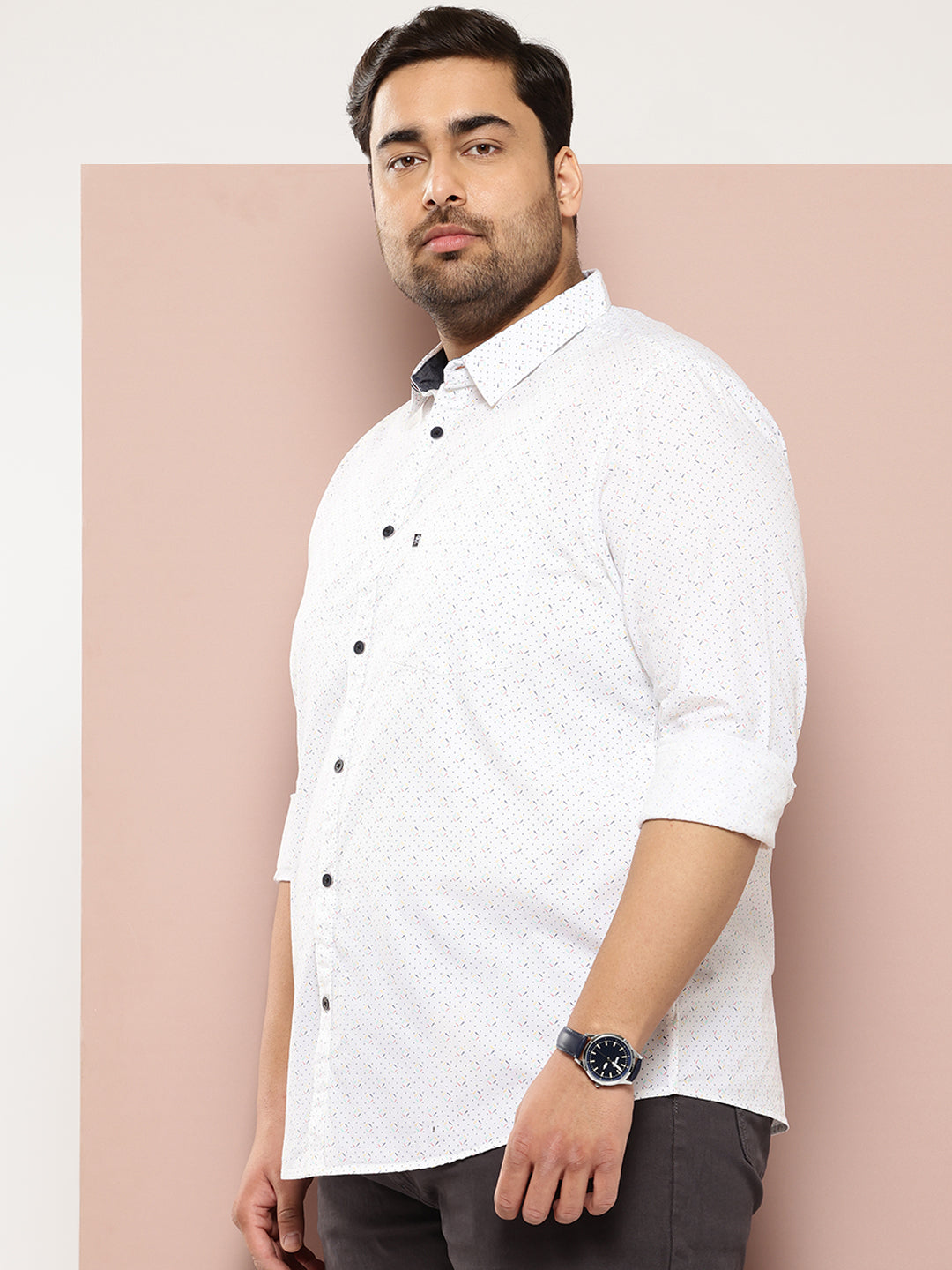 Thomas Scott Men Peach Plus Size Premium Casual Shirt