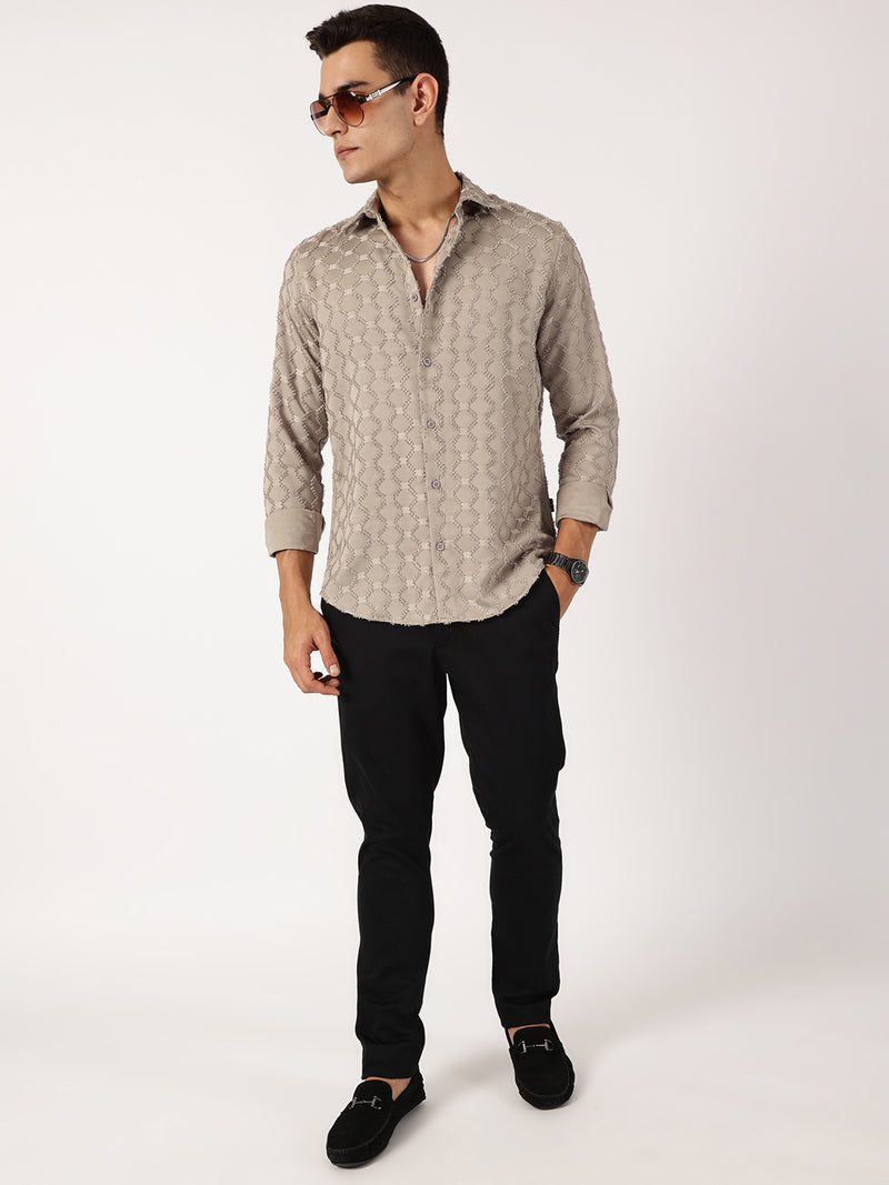 Thomas Scott Men Beige Premium Textured Casual Shirt