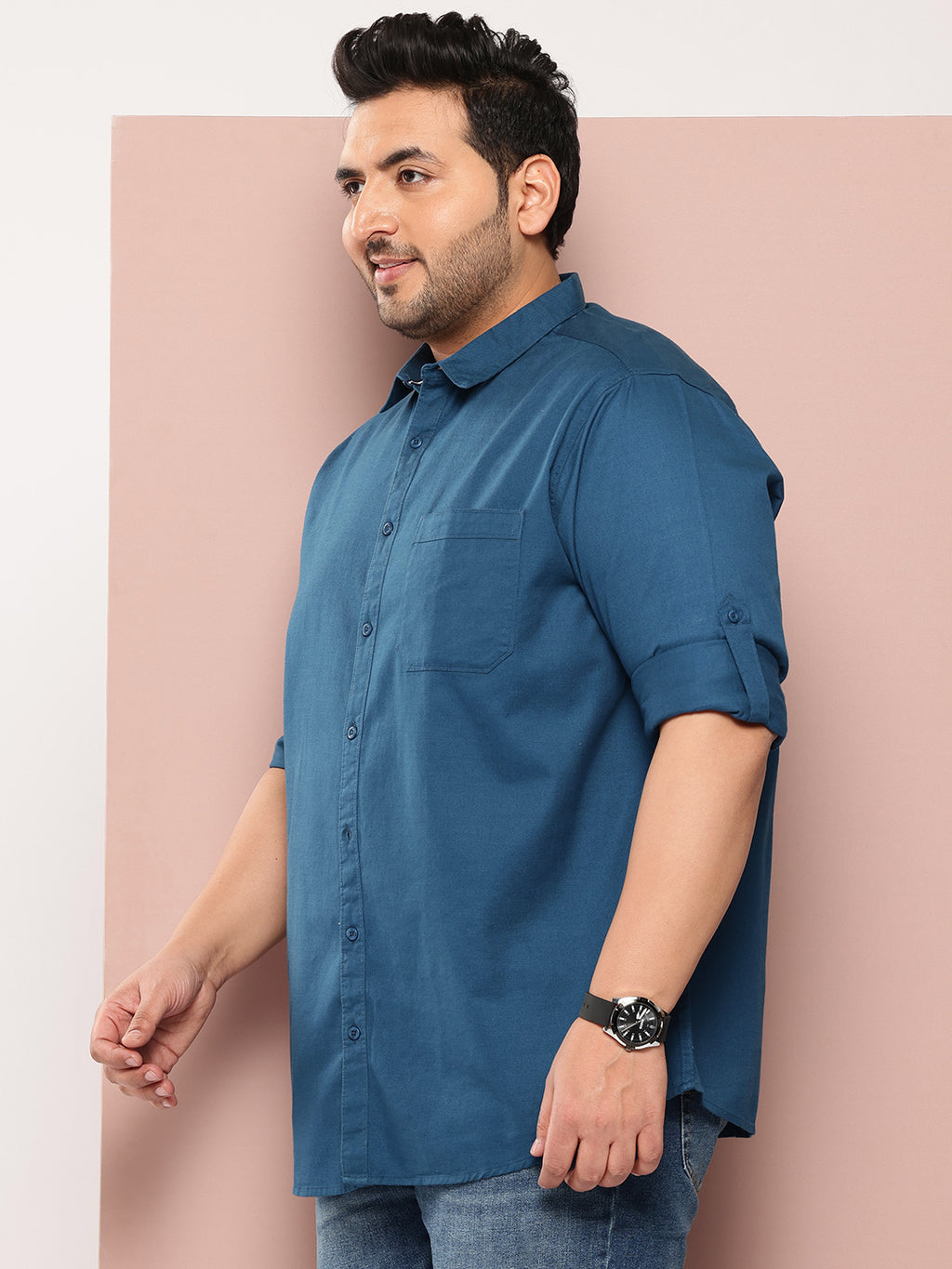 MidBlue Plus Size Premium Pure Cotton Casual Shirt