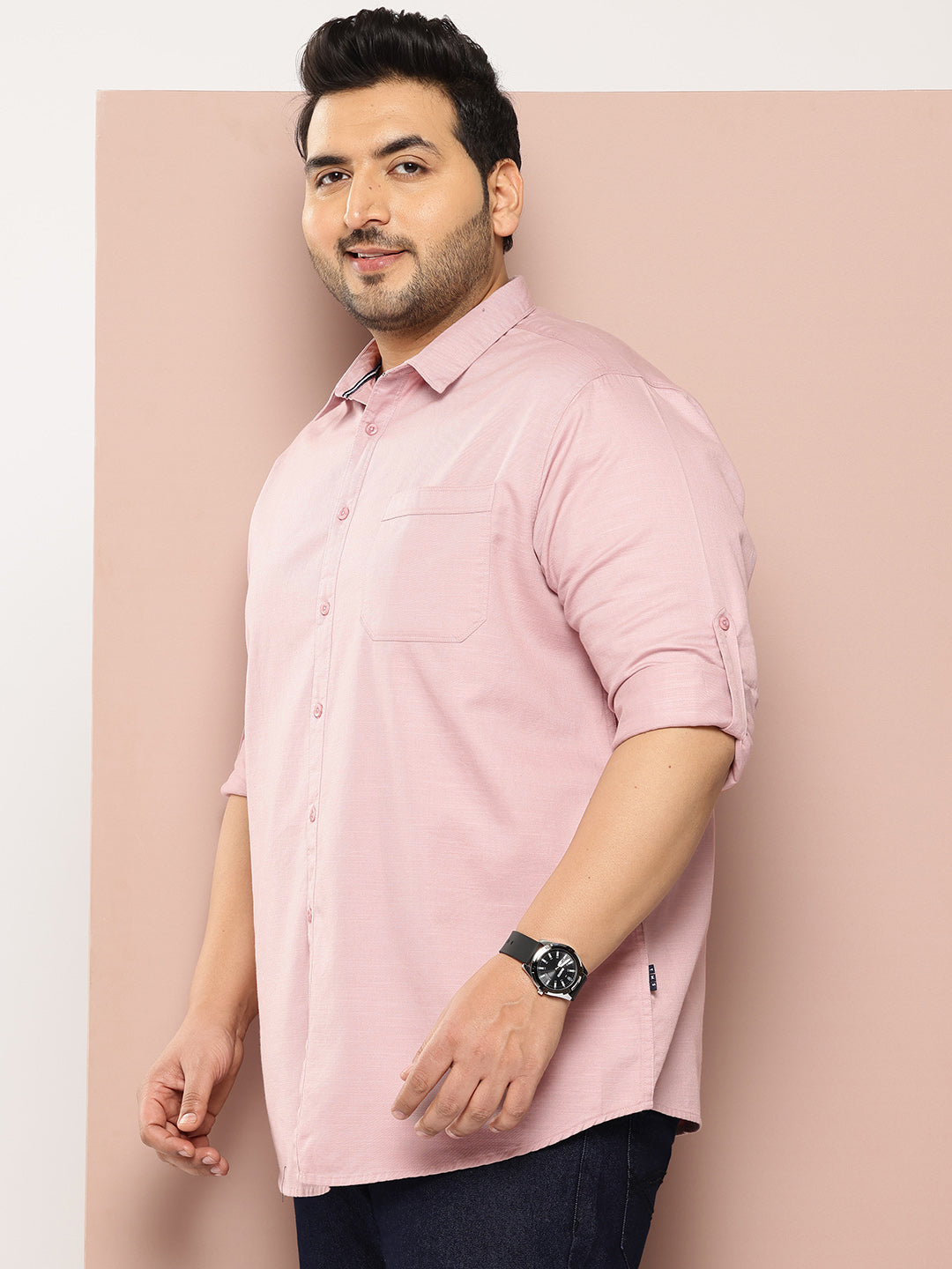 Thomas Scott Men Pink Plus Size Premium Pure Cotton Casual Shirt