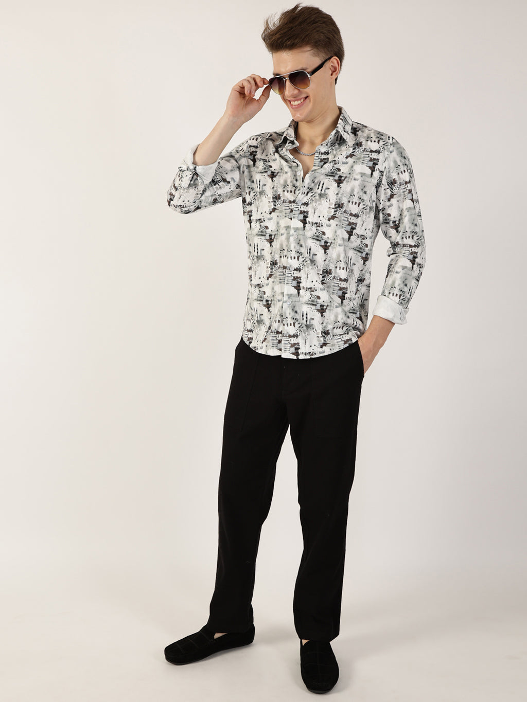 Thomas Scott Men Brown Premium Abstract Printed Casual Shirt