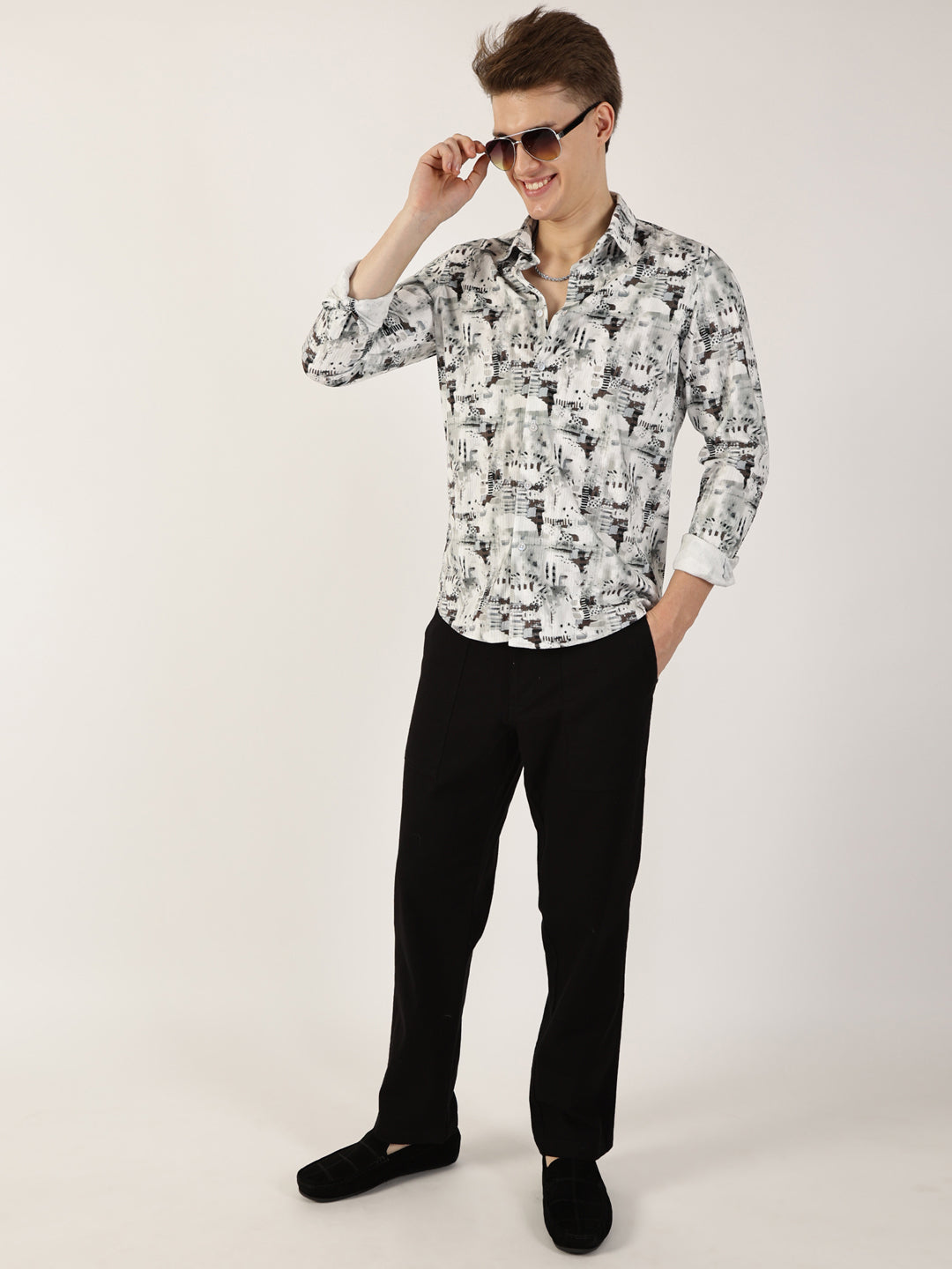 Thomas Scott Men Brown Premium Abstract Printed Casual Shirt