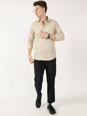 Thomas Scott Men Khaki Regular Fit Linen Casual Shirt