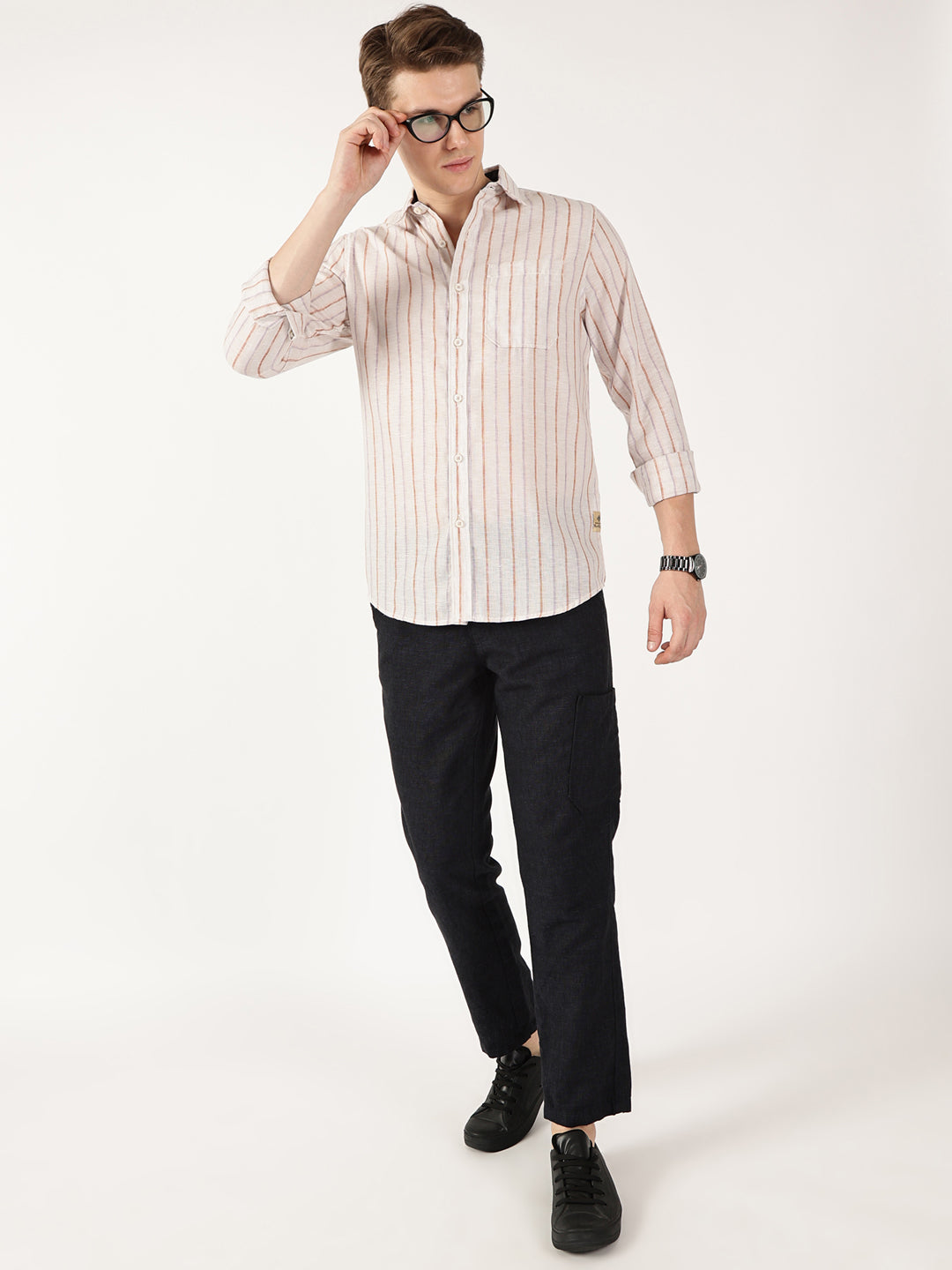 Thomas Scott Men Brown Regular Fit Linen Casual Shirt