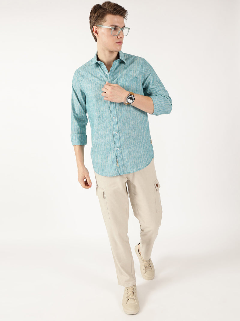 Thomas Scott Men Green Regular Fit Linen Casual Shirt