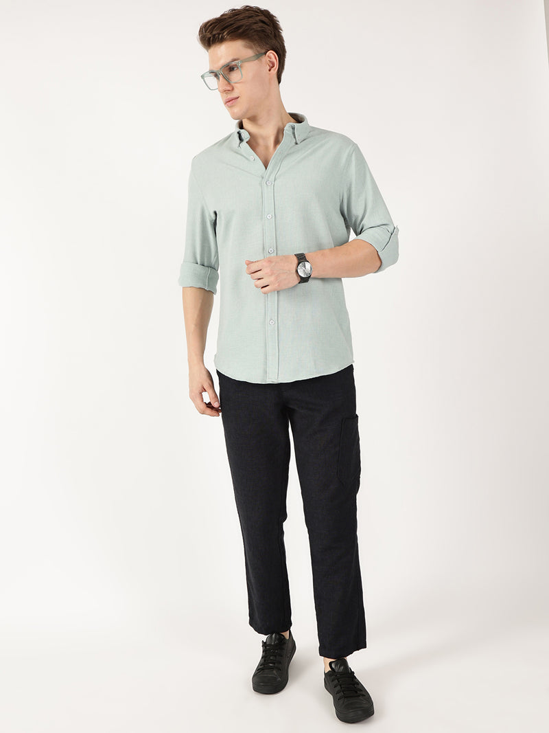 Thomas Scott Men Olive Slim Fit Long Sleeves Button-Down Collar Polyester Casual Shirt