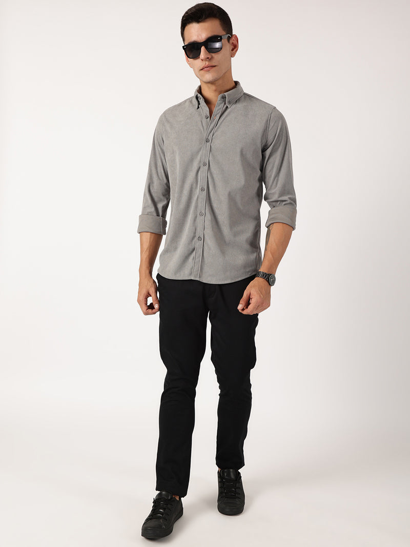 Thomas Scott Men Grey Premium Slim Fit Corduroy Casual Shirt