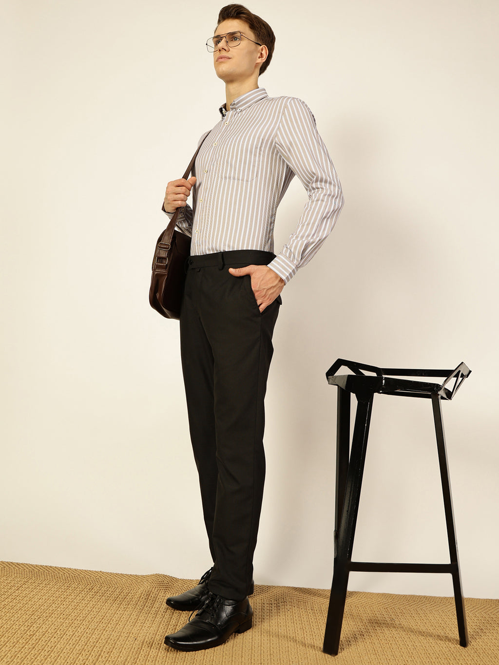 Thomas Scott Men Brown Smart Regular Fit Striped Cotton Formal Shirt