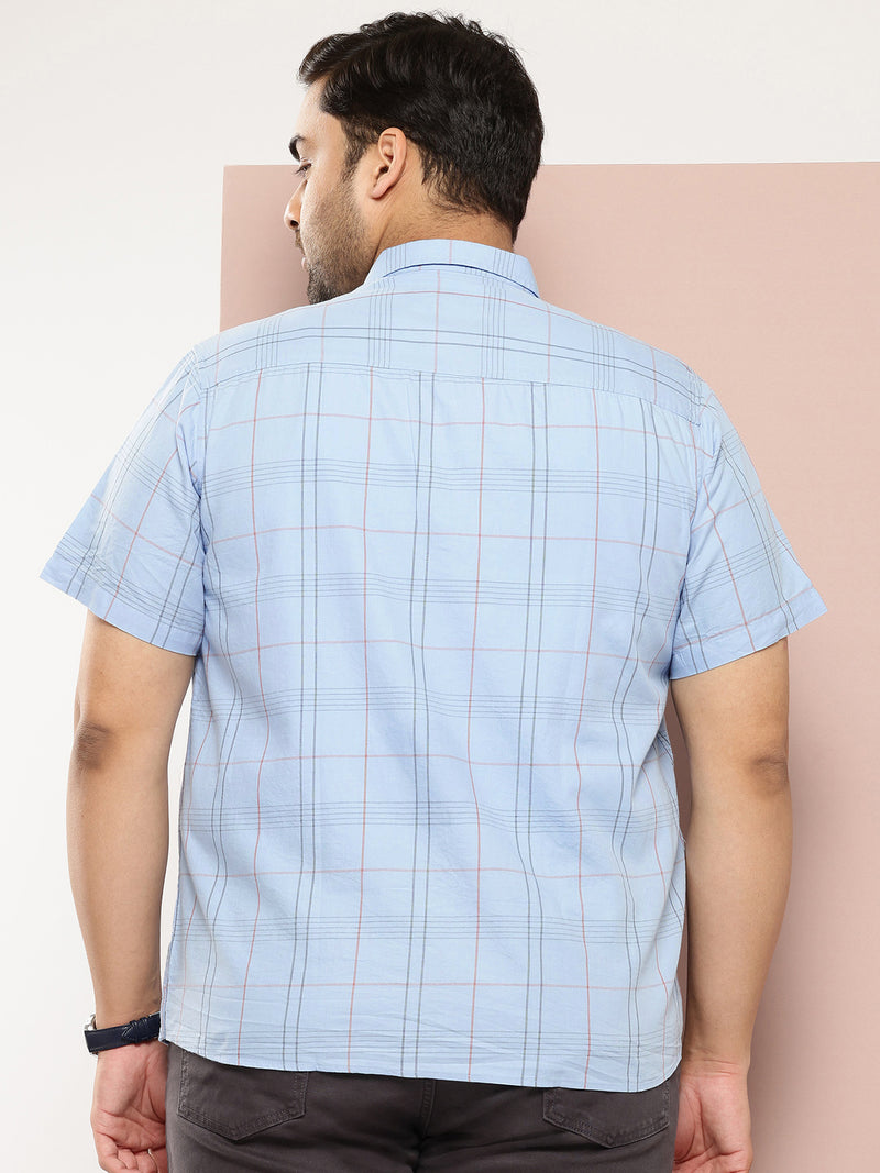 Thomas Scott Men Blue Plus Size Premium Checked Casual Shirt