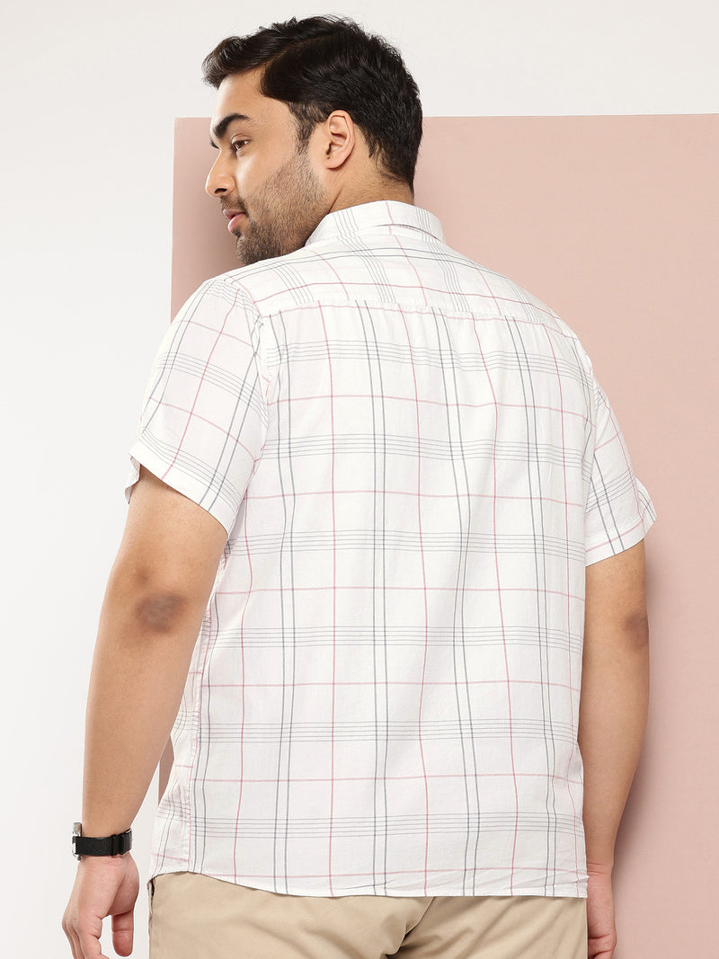Thomas Scott Men White Plus Size Premium Checked Casual Shirt