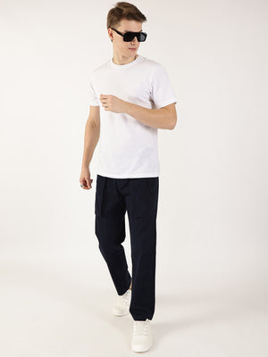 Thomas Scott Men Navy Regular Fit Cargos Cotton Trousers
