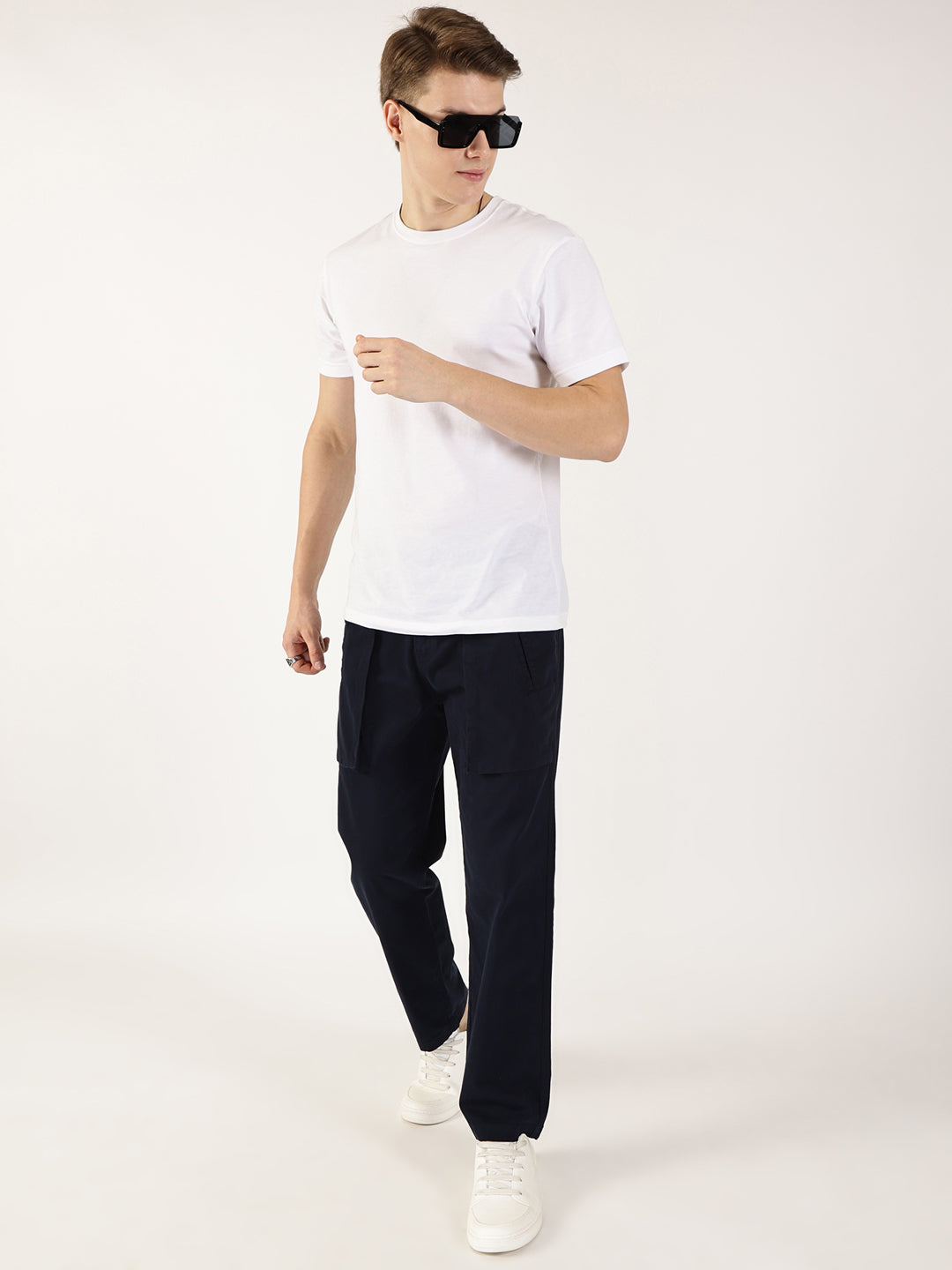 Thomas Scott Men Navy Regular Fit Cargos Cotton Trousers