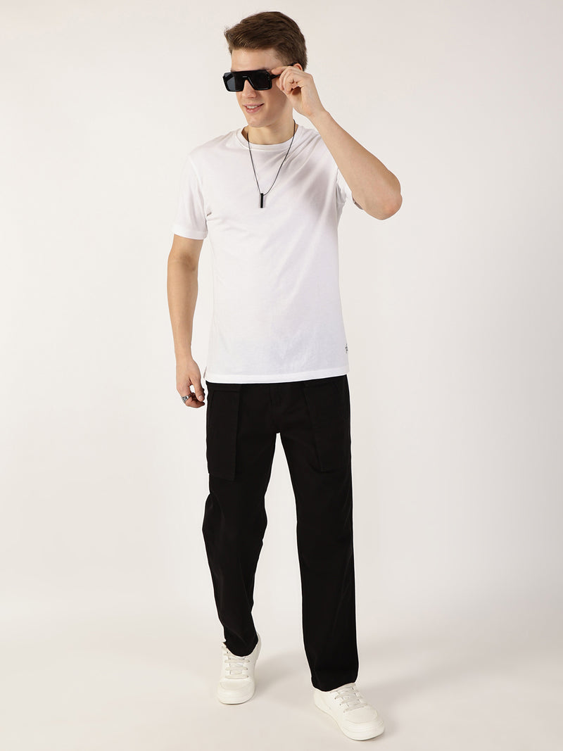 Thomas Scott Men Zed Black Regular Fit Cargos Cotton Trousers
