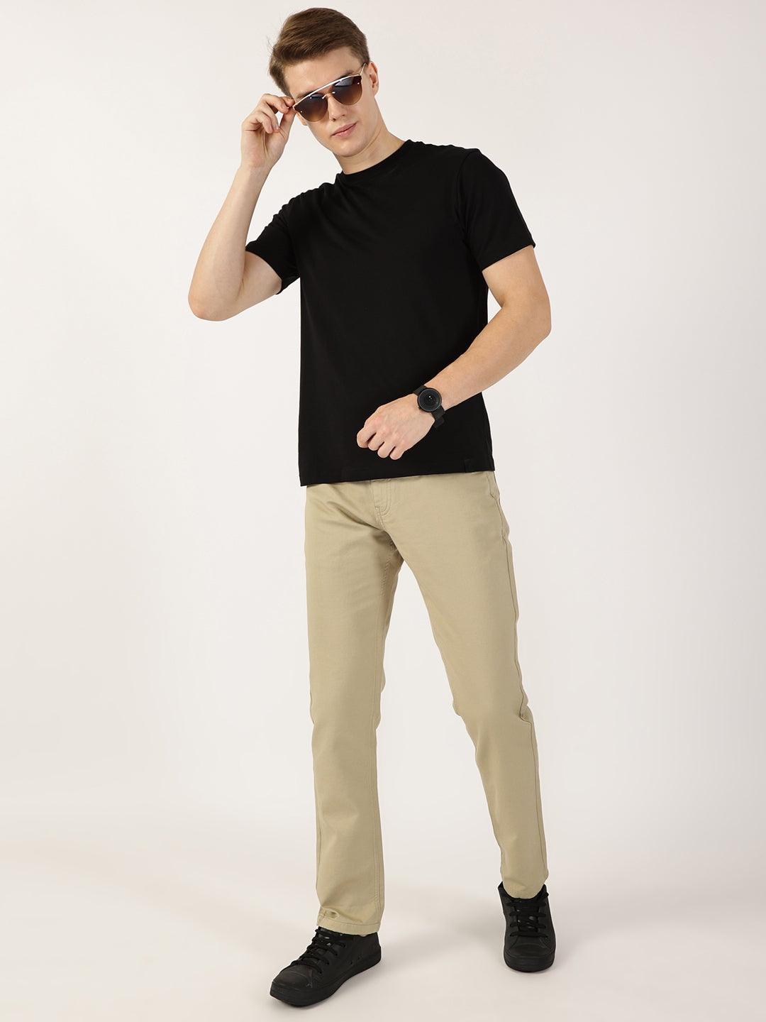 Thomas Scott Men Beige Smart Regular Fit Chinos Trousers