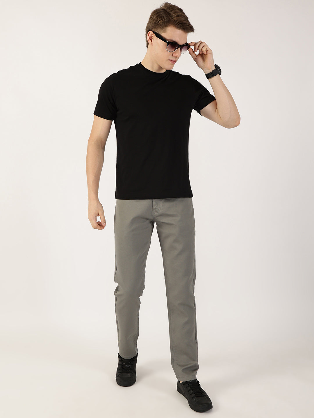 Thomas Scott Men Dark Grey Smart Regular Fit Chinos Trousers