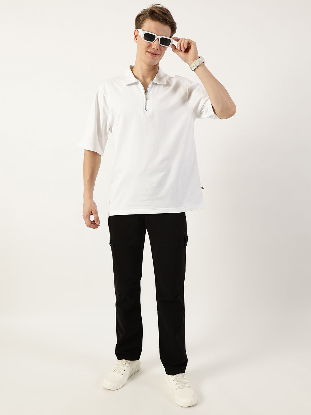 Thomas Scott Men Black Smart Slim Fit Cargo Trousers