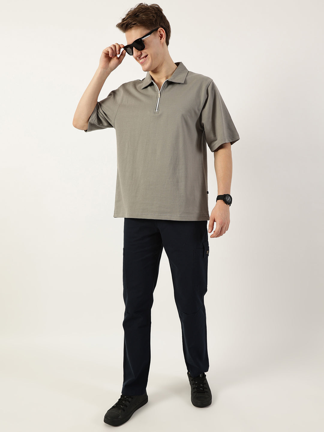 Thomas Scott Men Navy Smart Slim Fit Cargo Trousers