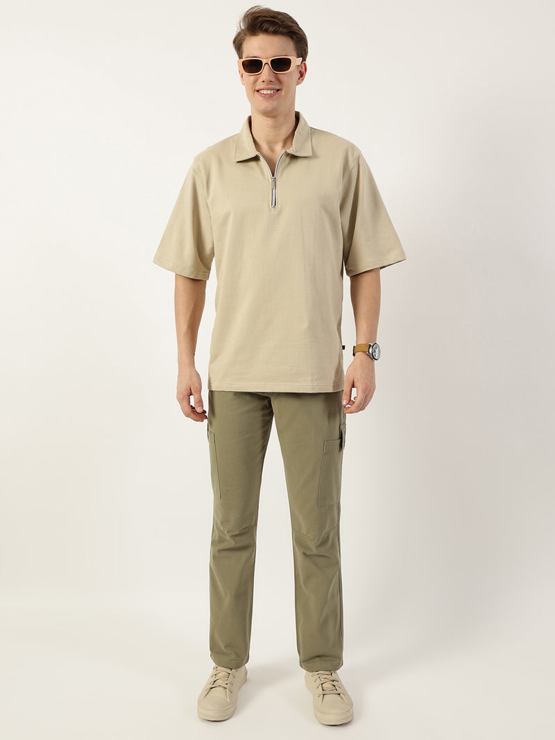 Thomas Scott Men Olive Smart Slim Fit Cargo Trousers