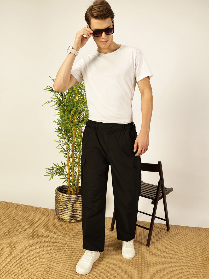 Thomas Scott Men Black Smart Loose Fit Woven Cargo Trousers