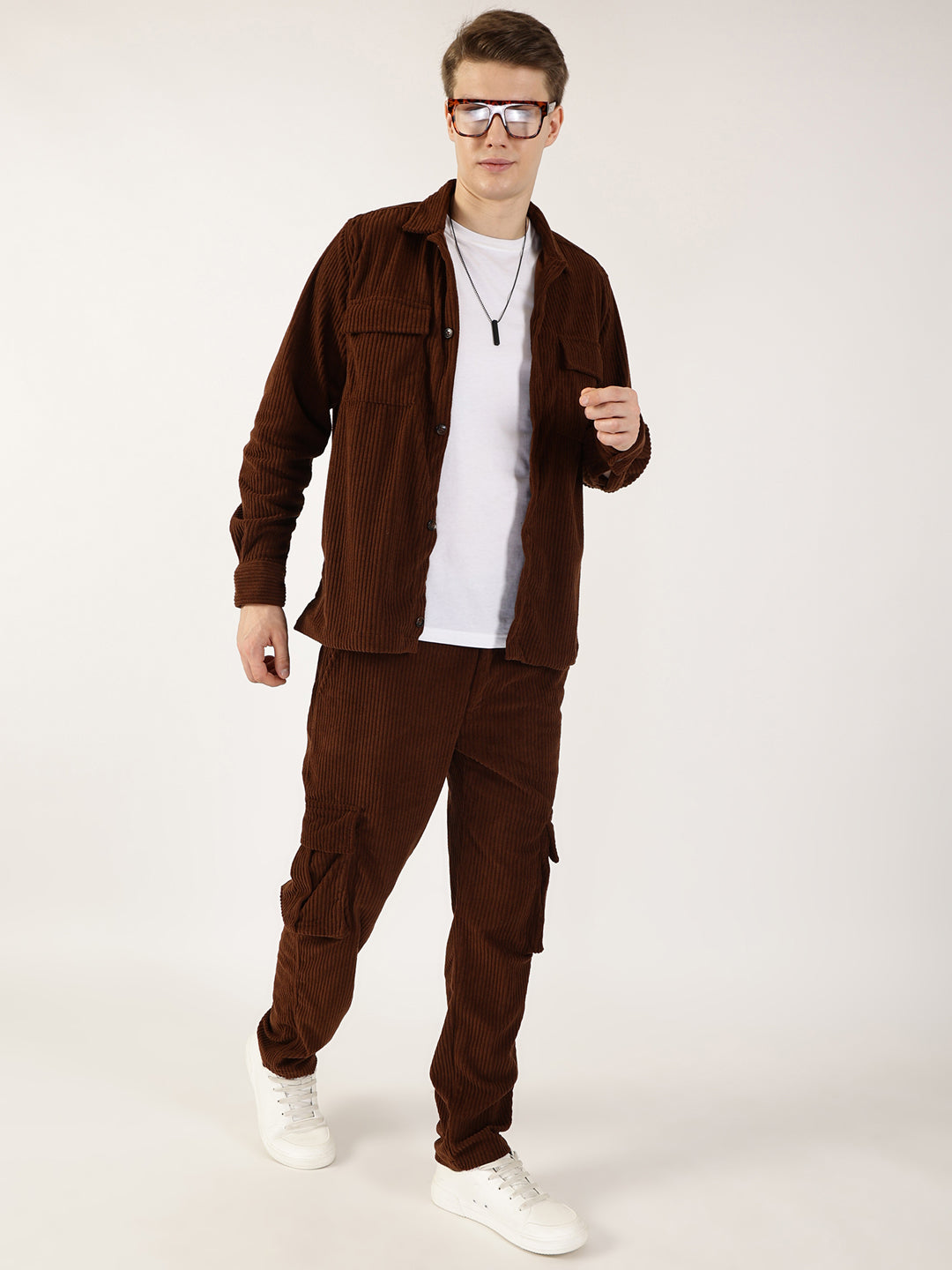 Thomas Scott Men Brown Smart Regular Fit Corduroy Cargos