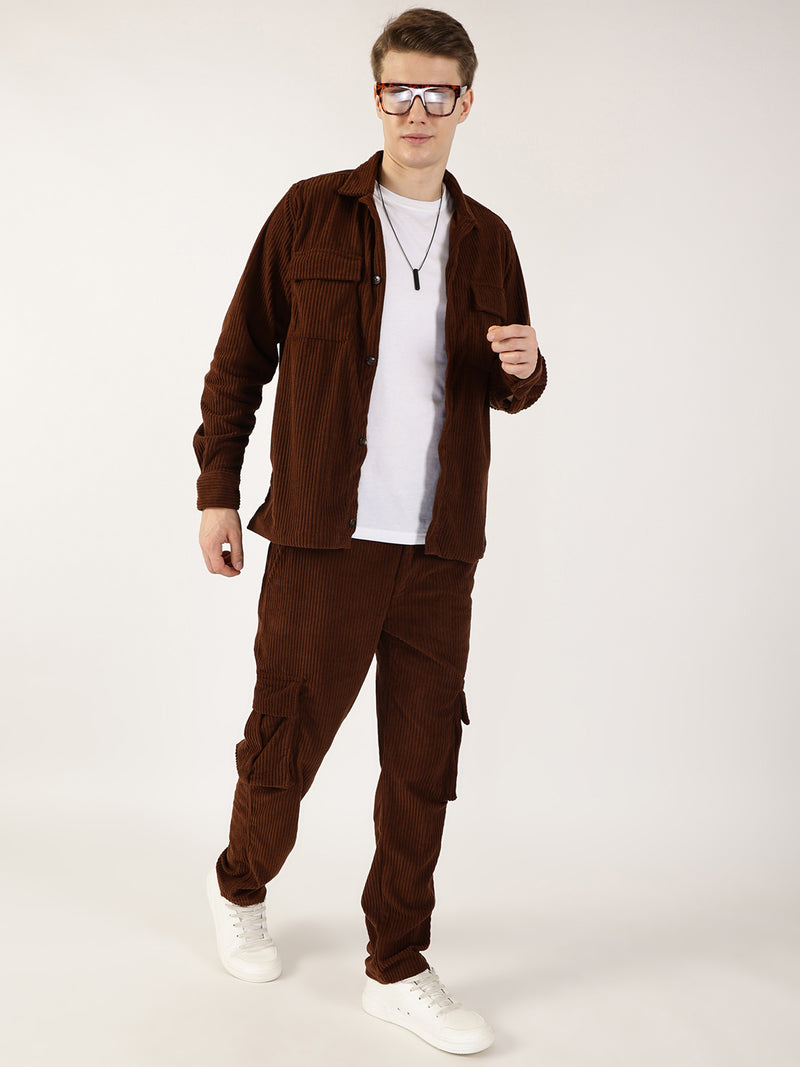 Thomas Scott Men Brown Smart Regular Fit Corduroy Cargos