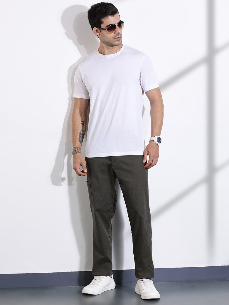Thomas Scott Men Olive Mid-Rise Straight Fit Woven Chinos Trousers